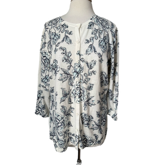 CJ Banks Women's 14 Cottagecore Floral Pastel Blue Rose Knit Button Cardigan - Picture 1 of 9